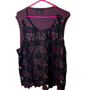 Love & Legend plum floral lace appliqué sheer top 1X